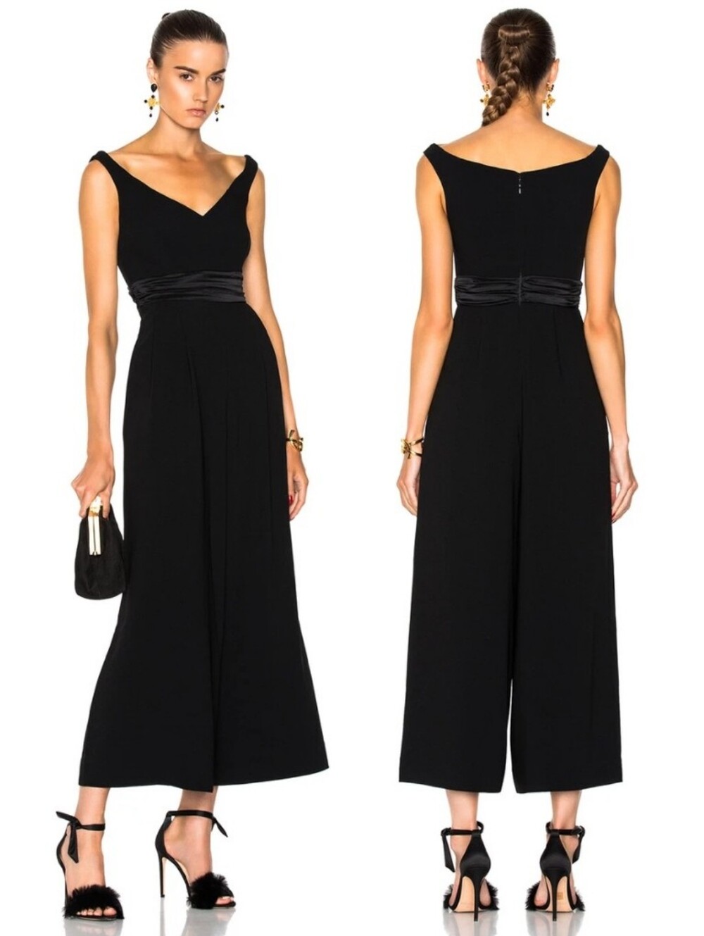 NWT Cinq a Sept Vina Wide Leg Off The Shoulder Jumpsuit Black Size 4 Formal